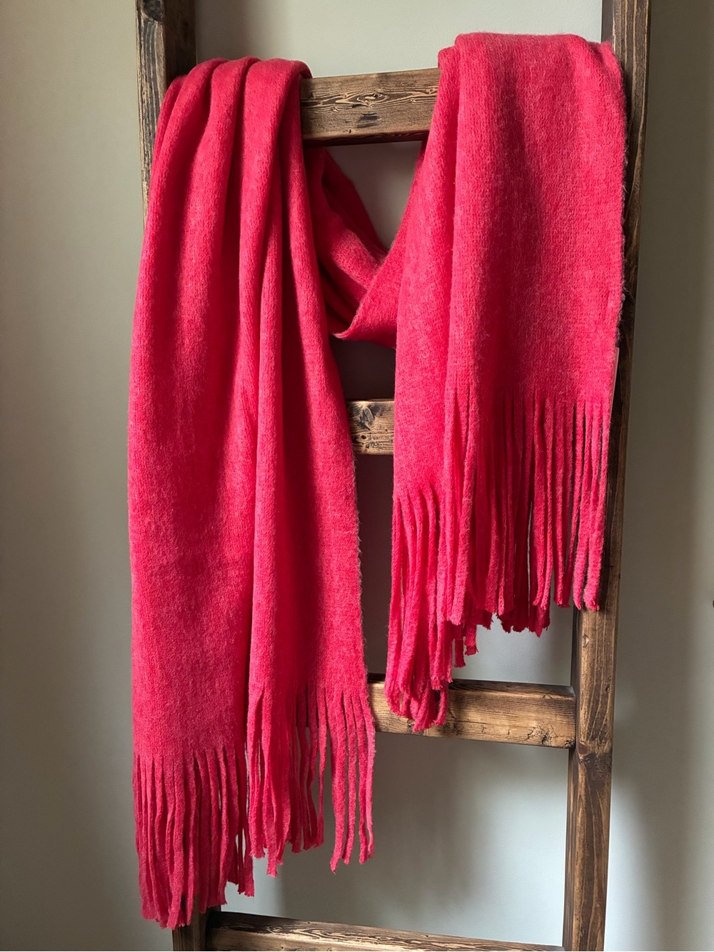 Anthropologie Mimi Fringed Wrap Scarf Boho Oversized Red NWT Cozy Winter Fall
